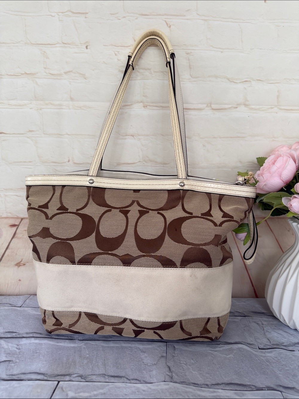COACH Monogrammed CC handbag tan leather